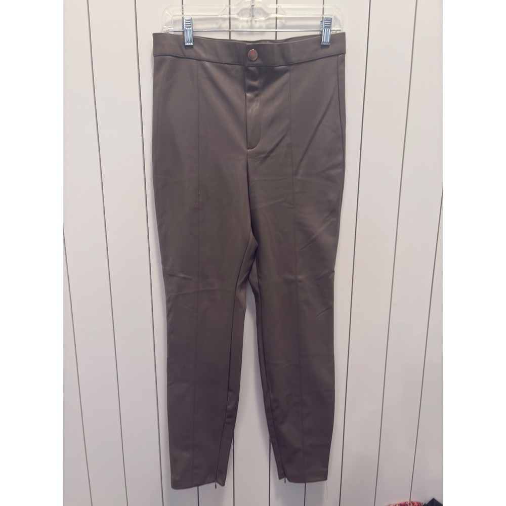 Zara Faux Leather Pants Womens L Brown Excellent High Rise Ankle Zip Biker Chic